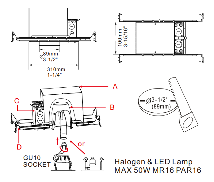 3" New Construction ICAT Housing H3N-ICAT-GU10