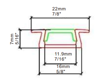 10ft. Aluminum LED W Channel QC-2207 W:7/8" x H:5/16" ID:7/16"