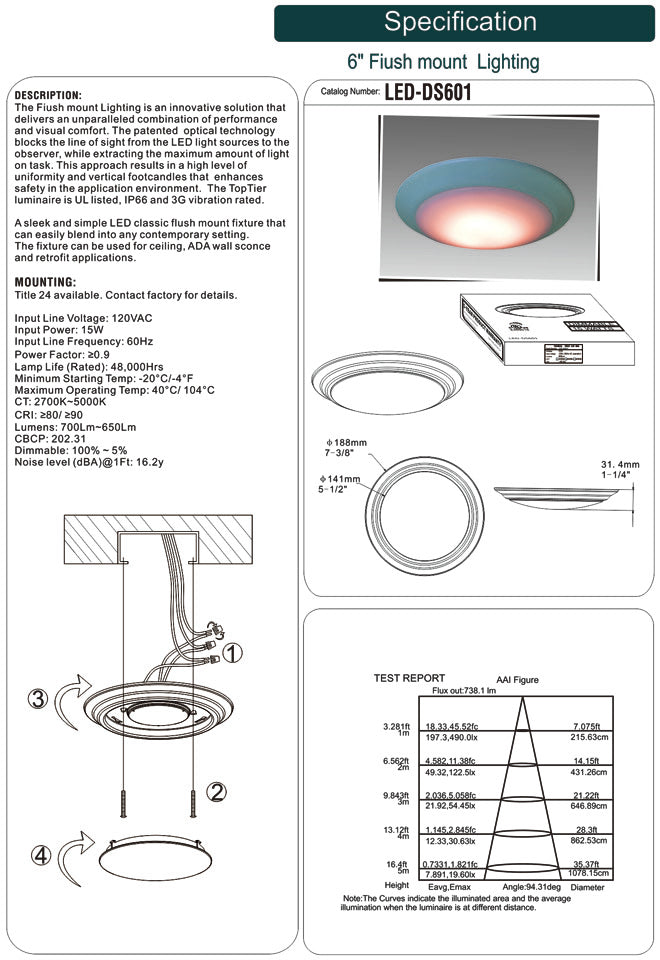 LED 6" Decorative Ceiling Light / Disk Light 120V 15W LED-DS601